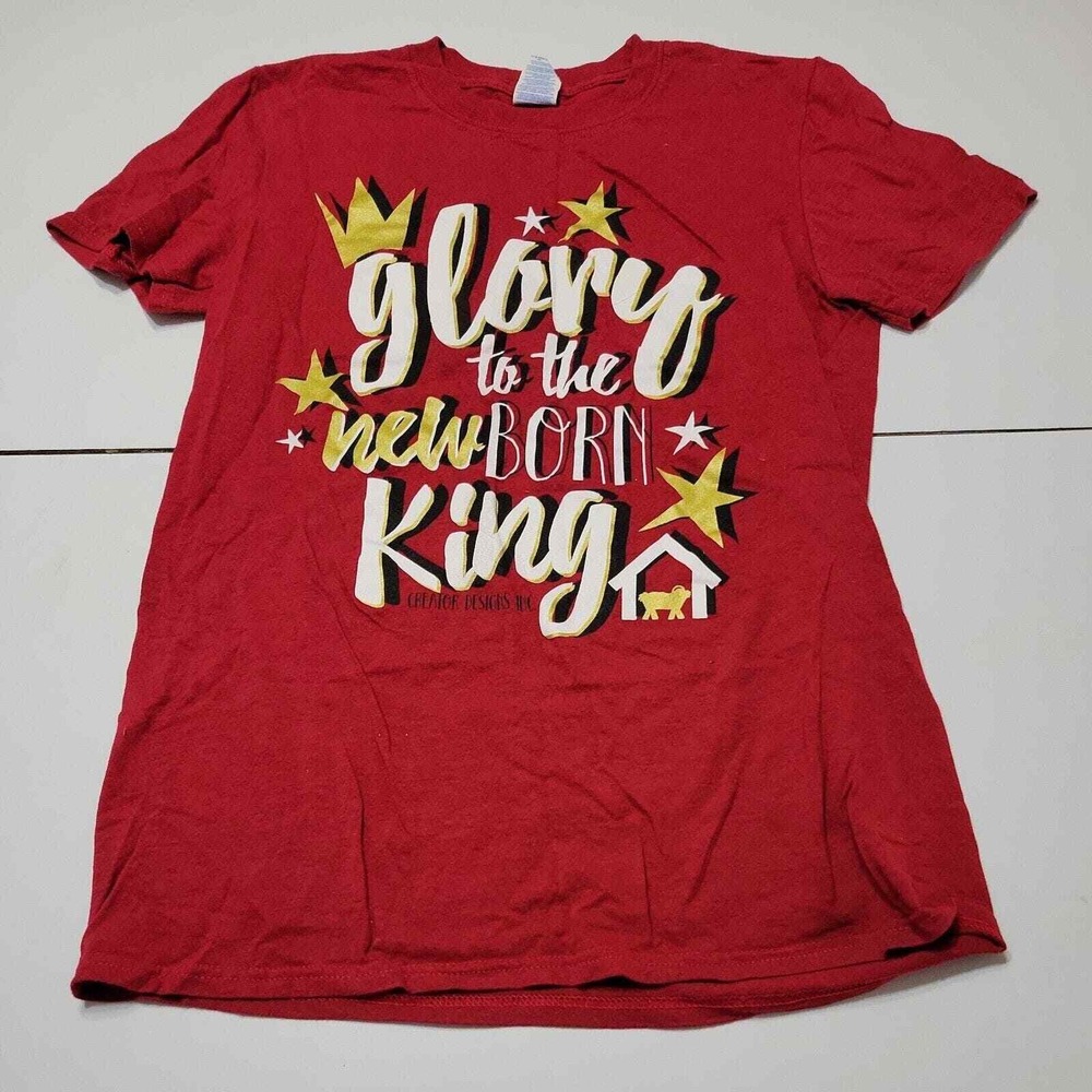Merry Christmas Gildan Womens S Graphic T-Shirt Red Short Sleeve Glory New King